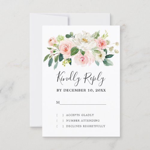 Blush Pink Florals Modern Botanical Wedding RSVP Card