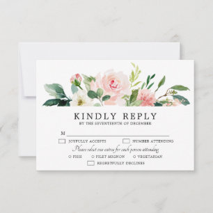 Blush Pink Florals Modern Botanical Wedding RSVP Card