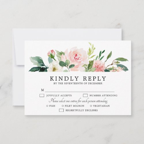 Blush Pink Florals Modern Botanical Wedding RSVP Card