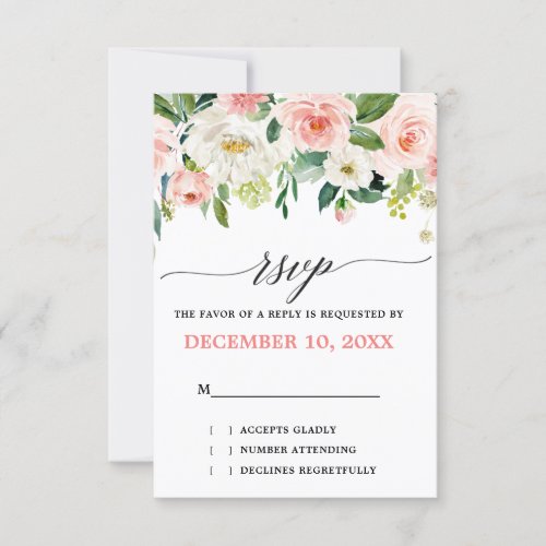 Blush Pink Florals Modern Botanical Wedding RSVP Card