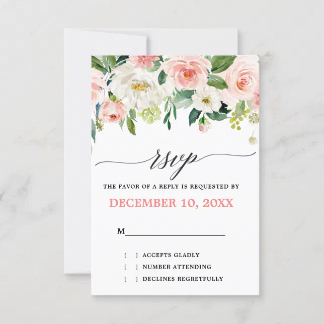 Blush Pink Florals Modern Botanical Wedding Rsvp Card Zazzle