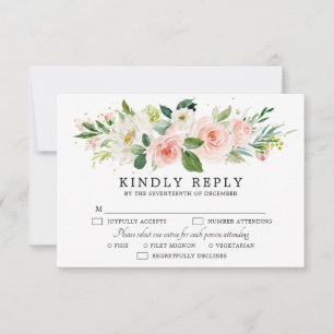 Blush Pink Florals Modern Botanical Wedding RSVP Card