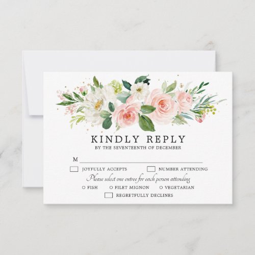 Blush Pink Florals Modern Botanical Wedding RSVP Card