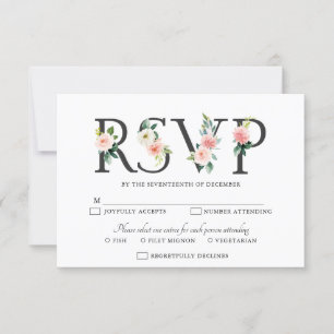 Blush Pink Florals Modern Botanical Wedding RSVP Card