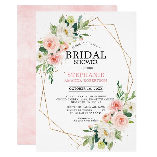 Blush Pink Florals Modern Geometric Bridal Shower Invitation