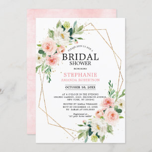 Blush Pink Florals Modern Geometric Bridal Shower Invitation