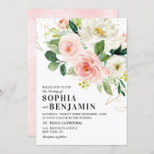 Blush Pink Florals Modern Gold Geometric Wedding Invitation (Front/Back)