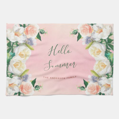 Blush pink florals summer kitchen towel