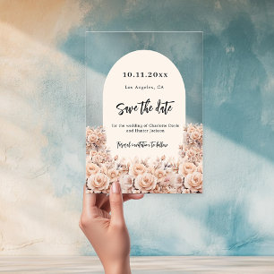 Blush pink florals wedding save the date card acrylic invitations