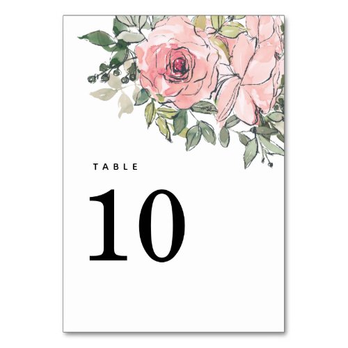 Blush PInk Florals Wedding Table Number