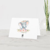Blush Pink Flower Baby Elephant Girl Thank You Card (Back)