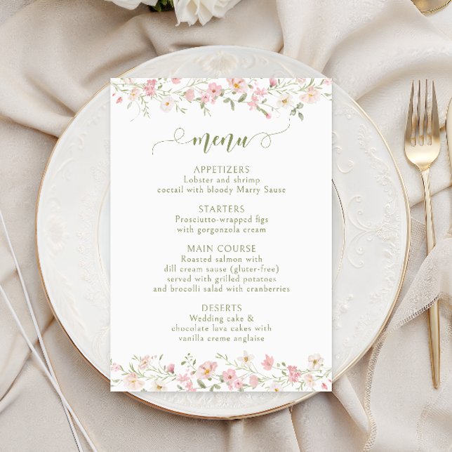 Blush Pink Flower & Greenery Wedding Menu (Creator Uploaded)
