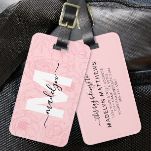 Blush Pink Flower Monogram Luggage Tag