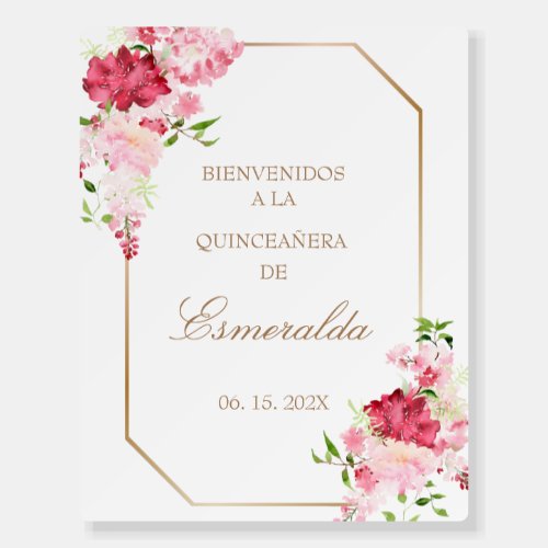 Blush pink flower quinceaera welcome sign