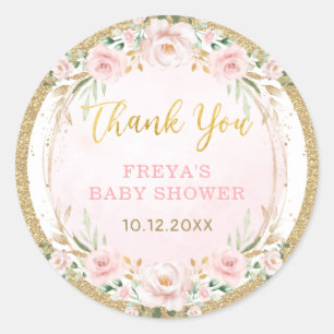 Blush Pink Flower Wreath Baby Girl Shower Favor Classic Round Sticker