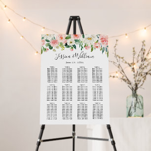 Blush Pink Flowers 12 Tables Wedding SEATING CHART Foam Board