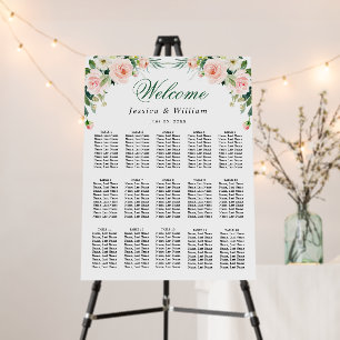 Blush Pink Flowers 15 Tables Wedding SEATING CHART Foam Board