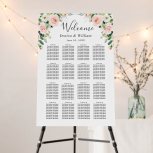 Blush Pink Flowers 16 Tables Wedding SEATING CHART Foam Board