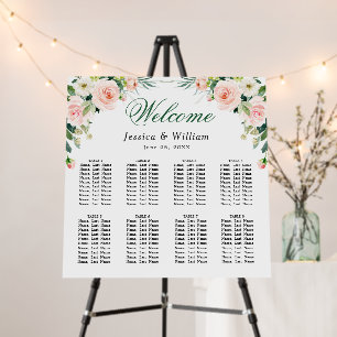 Blush Pink Flowers 8 Tables Wedding SEATING CHART Foam Board
