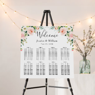 Blush Pink Flowers 8 Tables Wedding SEATING CHART Foam Board
