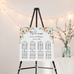 Blush Pink Flowers 8 Tables Wedding SEATING CHART Foam Board