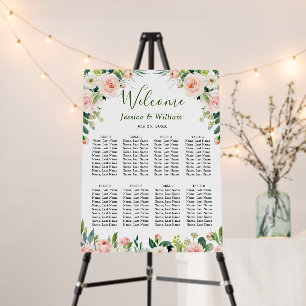 Blush Pink Flowers 8 Tables Wedding SEATING CHART Foam Board