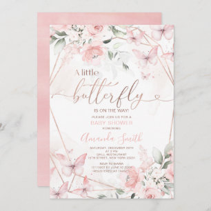 Blush Pink Flowers A Little Butterfly Baby Shower Invitation