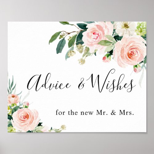 Blush Pink Flowers Advice and Well Wishes Wedding  Poster