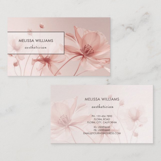 Blush Pink Flowers Aesthetician Business Card (Front/Back)
