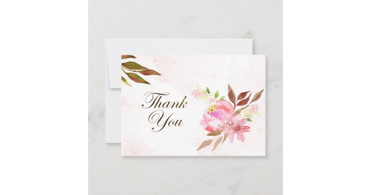 Blush Pink Flowers and Greenery Wedding Thank You Card | Zazzle