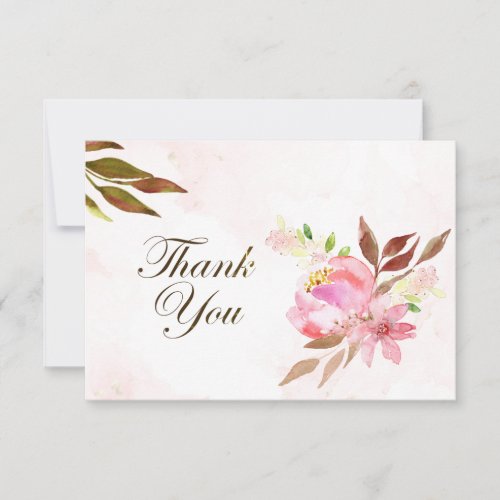 Blush Pink Flowers and Greenery Wedding Thank You Card