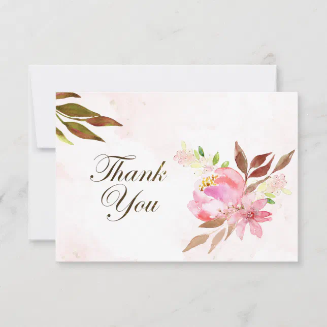 Blush Pink Flowers and Greenery Wedding Thank You Card | Zazzle