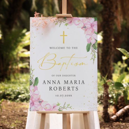 Blush Pink Flowers and Gross Girl Baptism Welcome Foam Board