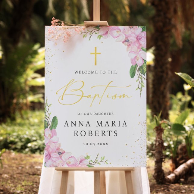 Blush Pink Flowers and Gross Girl Baptism Welcome Foam Board (Creator Uploaded)
