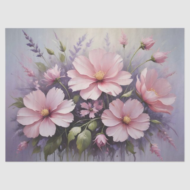 Blush Pink Flowers and Lavender Decoupage Tissue Paper (Front)