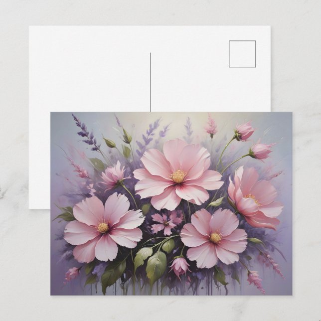 Blush Pink Flowers and Lavender Postcard (Front/Back)