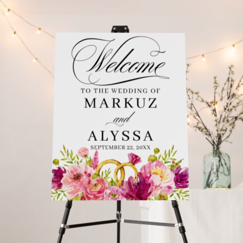 Blush Pink Flowers and Rings Wedding Welcome Foam Board