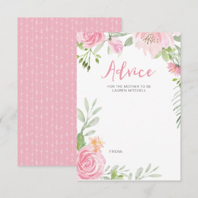 Blush pink flowers baby shower advice cards (Front/Back)