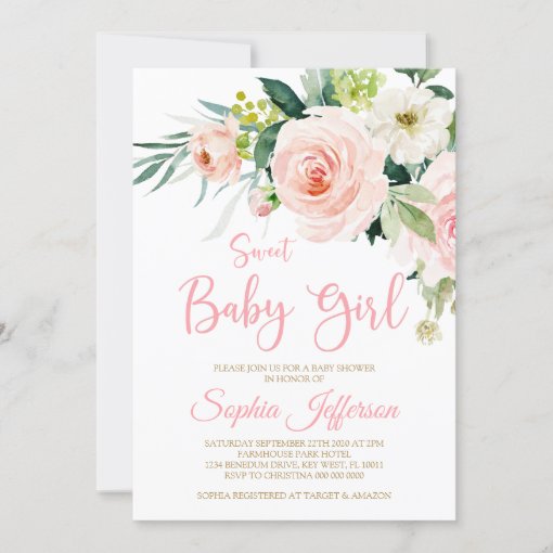 Blush Pink Flowers Baby Shower Invitation Zazzle