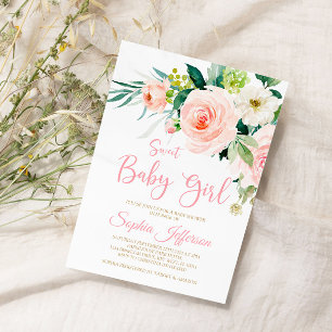 Blush Pink Flowers Baby Shower Invitation