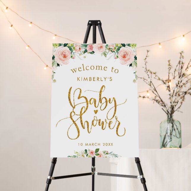 blush pink flowers baby shower welcome sign (In Situ (Stand))