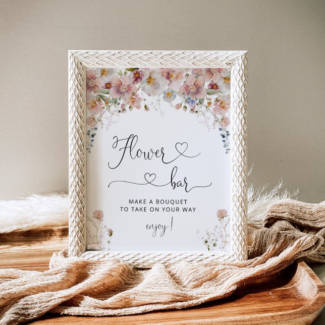 Blush Pink Flowers Bridal Shower Flower Bar Sign (Creator Uploaded)