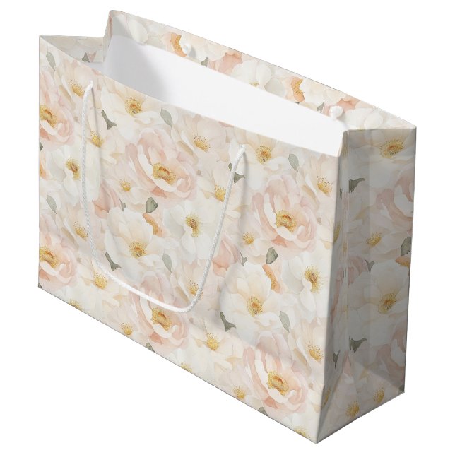 Blush Pink Flowers Bridal Shower Large Gift Bag (Front Angled)