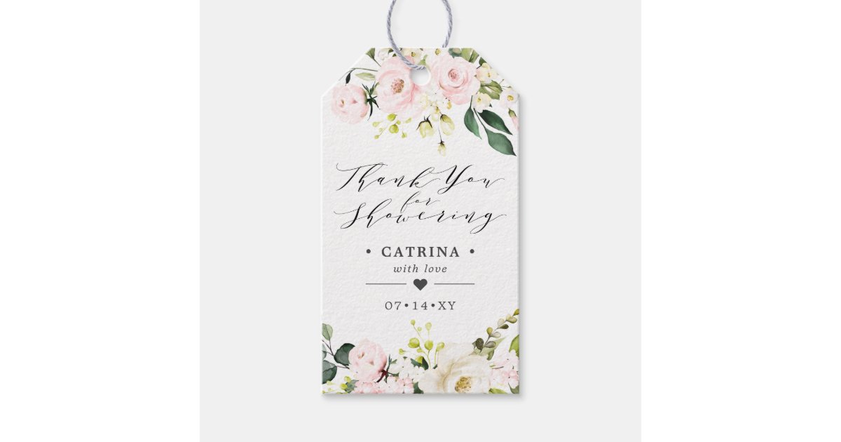 Blush Pink Flowers Bridal Shower Thank You Gift Tags | Zazzle