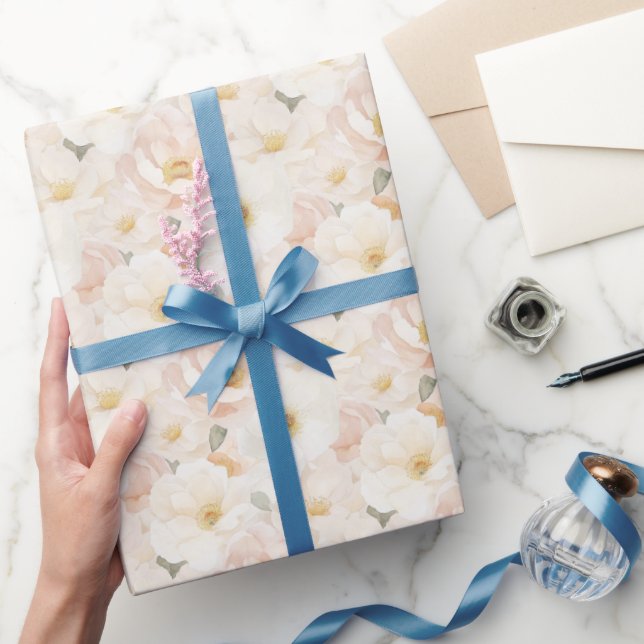 Blush Pink Flowers Bridal Shower Wrapping Paper (Gifting)