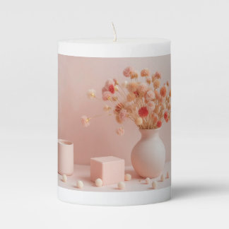 Blush Pink Flowers candale Pillar Candle