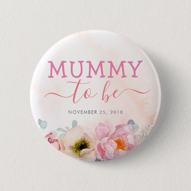 Blush Pink Flowers Cute Mummy to Be Baby Shower Button (Front)