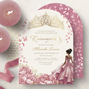 Blush Pink Flowers Dress Crown Quinceanera Invitation