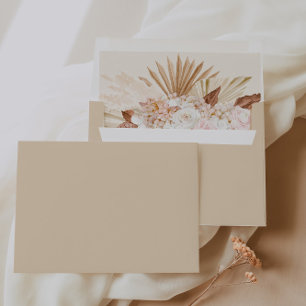Blush Pink Flowers & Dried Pampas Grass Wedding Envelope
