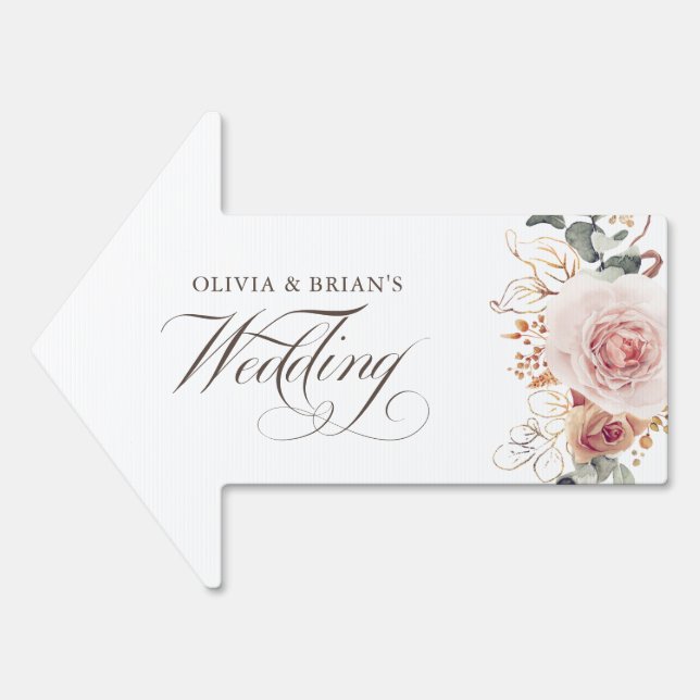 Blush Pink Flowers Earthy Shades Wedding Sign (Front)